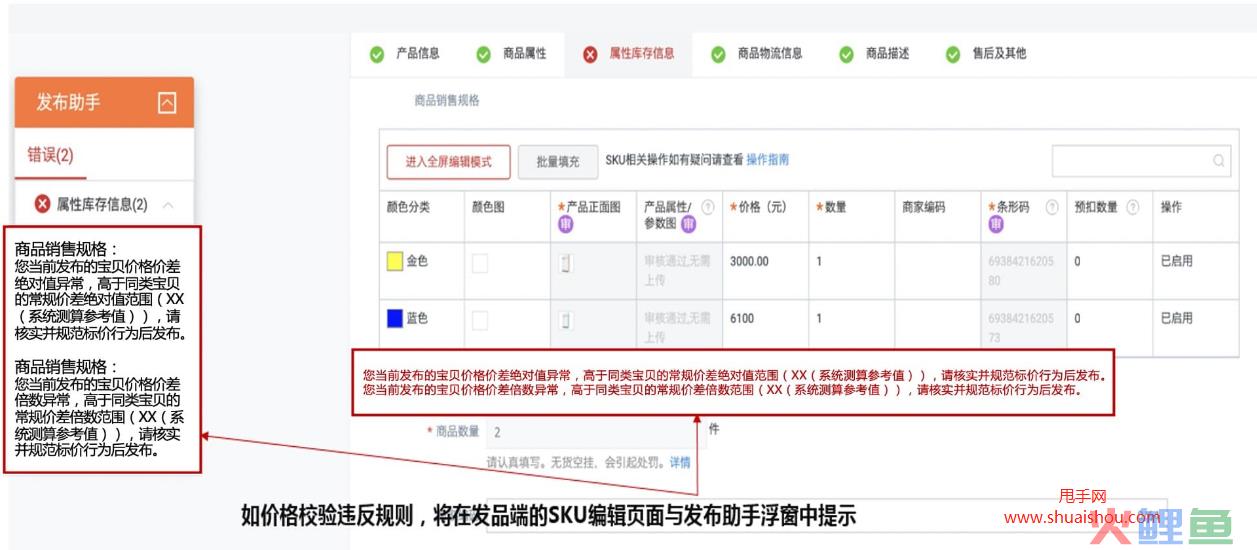 天猫商品发布端优化，新增价格拦截及风险提示