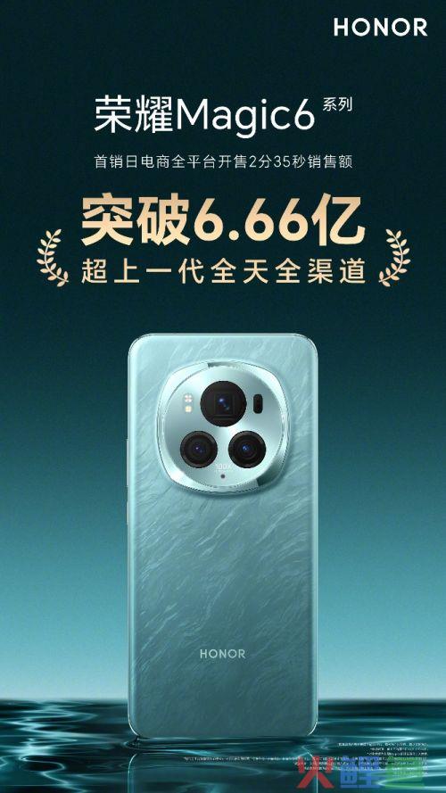 荣耀Magic6系列全渠道开售 2分35秒电商全平台销售额破6.66亿