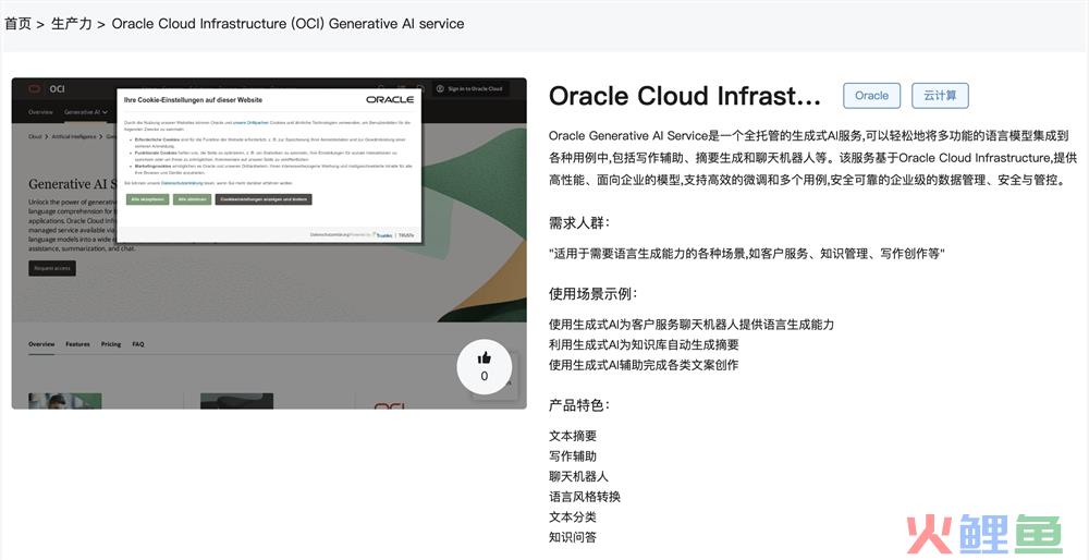 Oracle Cloud Infrastructure (OCI) Generative AI Service官网体验入口 全托管生成式AI服务使用地址