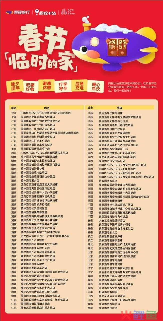 同程旅行号召百家酒店推出春节“临时的家” 守护“不能回家的人”